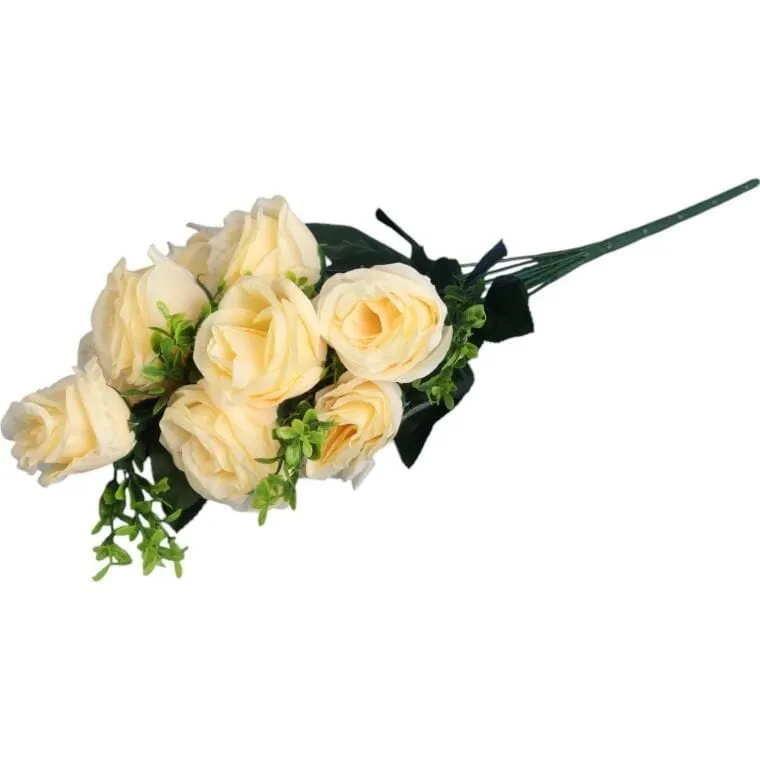 Bukiet 11 Róż Z Bukszpanem 54 cm - KREMOWY