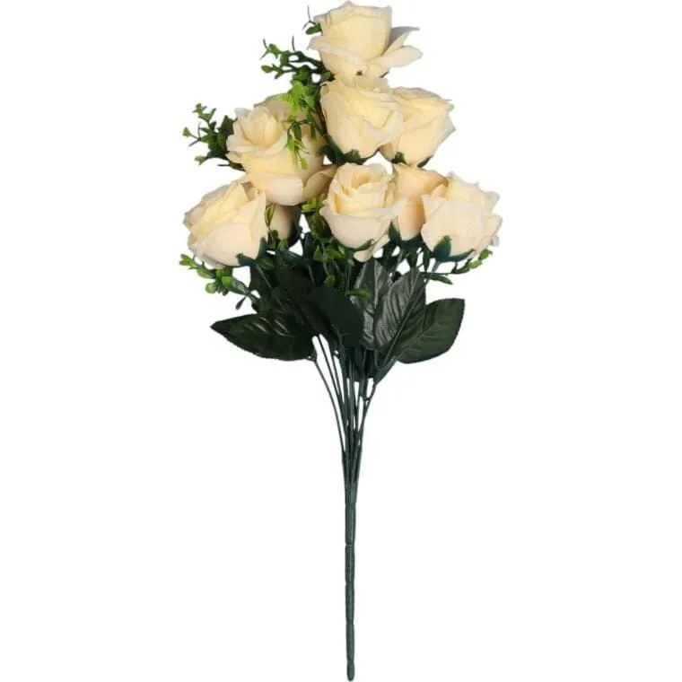 Bukiet 11 Róż Z Bukszpanem 54 cm - KREMOWY