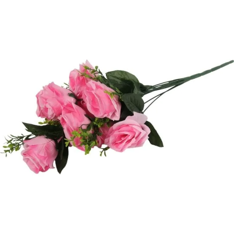 Bukiet 11 Róż Z Bukszpanem 54 cm - RÓŻOWY