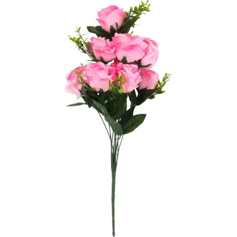 Bukiet 11 Róż Z Bukszpanem 54 cm - RÓŻOWY