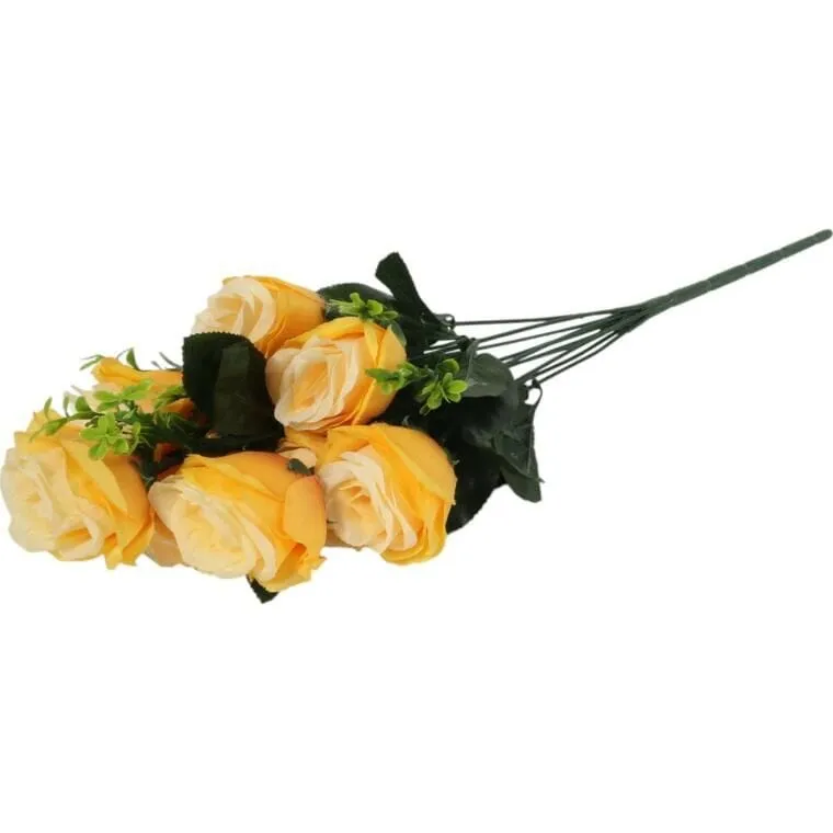 Bukiet 11 Róż Z Bukszpanem 54 cm - ŻÓŁTY