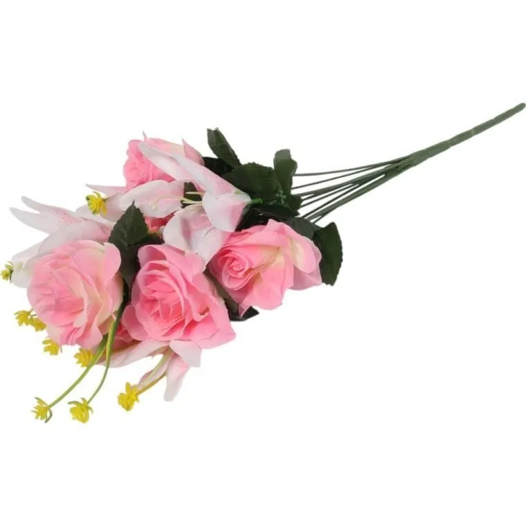 Bukiet Mix Lilii Z Różą 52 cm JASNO - RÓŻOWY