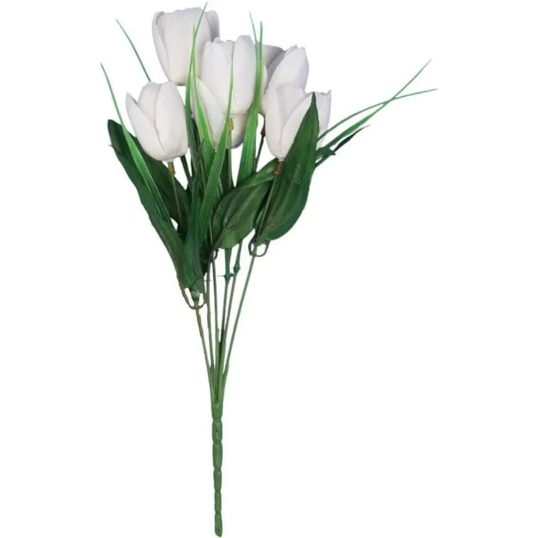 Bukiet 6 TULIPANÓW Z Trawką 34 cm - BIAŁY