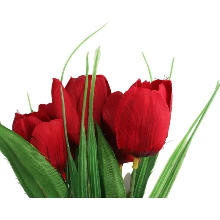 Bukiet 6 TULIPANÓW Z Trawką 34 cm - CZERWONY