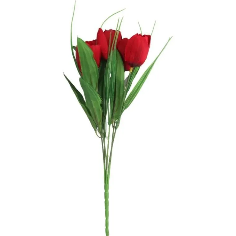 Bukiet 6 TULIPANÓW Z Trawką 34 cm - CZERWONY