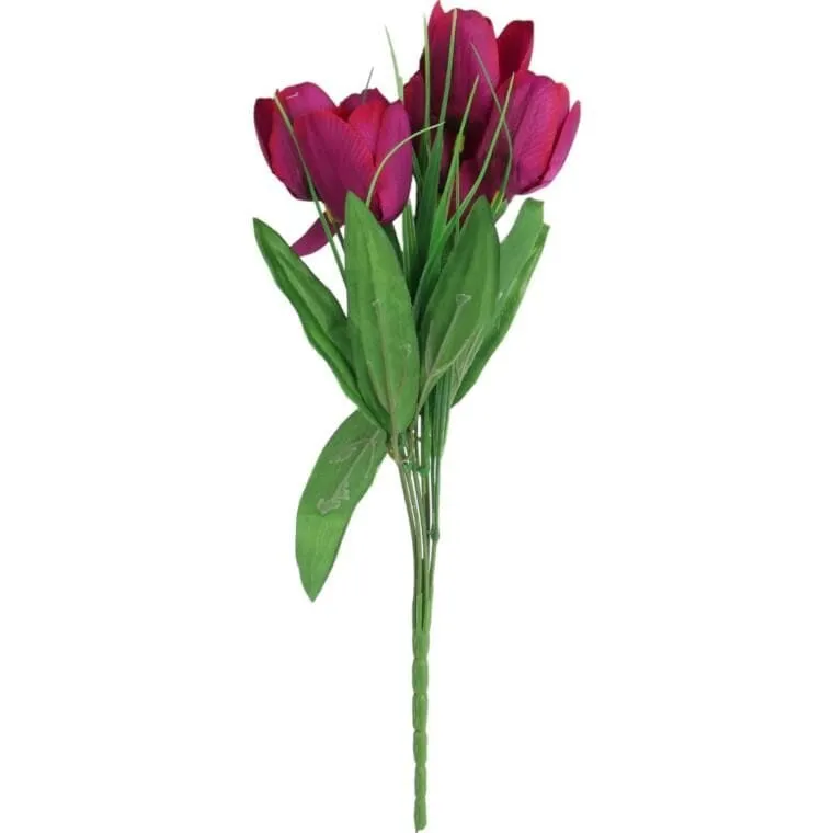 Bukiet 6 TULIPANÓW Z Trawką 34 cm - FIOLETOWY