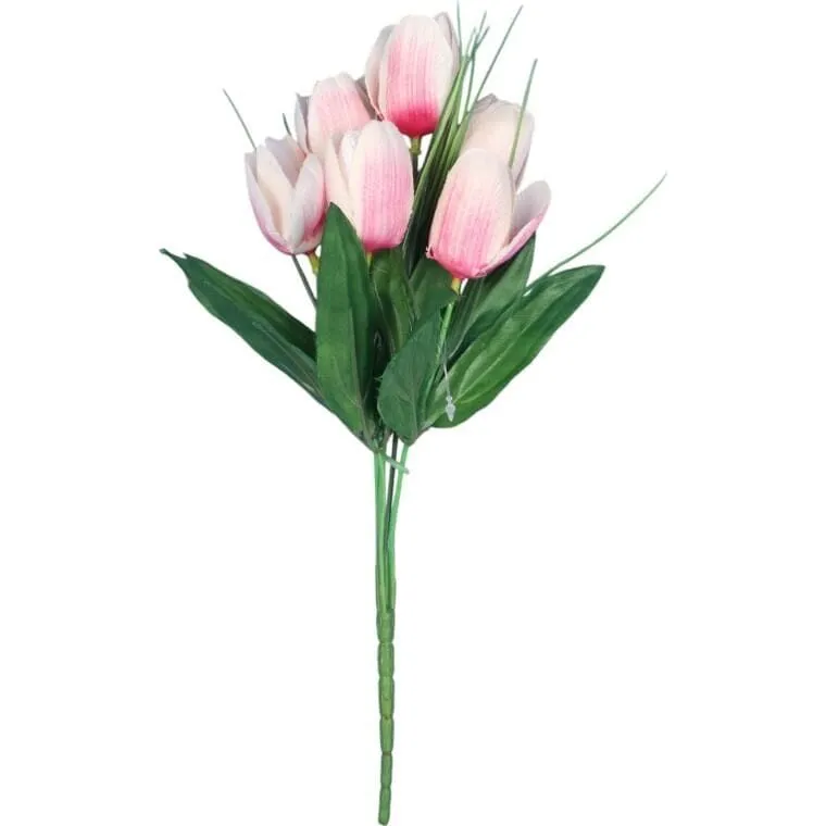 Bukiet 6 TULIPANÓW Z Trawką 34 cm JASNO - RÓŻOWY
