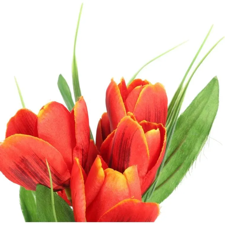 Bukiet 6 TULIPANÓW Z Trawką 34 cm - POMARAŃCZOWY