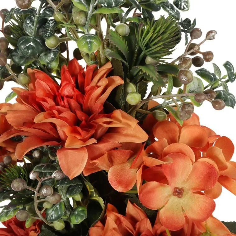 Bukiet Płaski Z Hortensją 48 cm - POMARAŃCZOWY