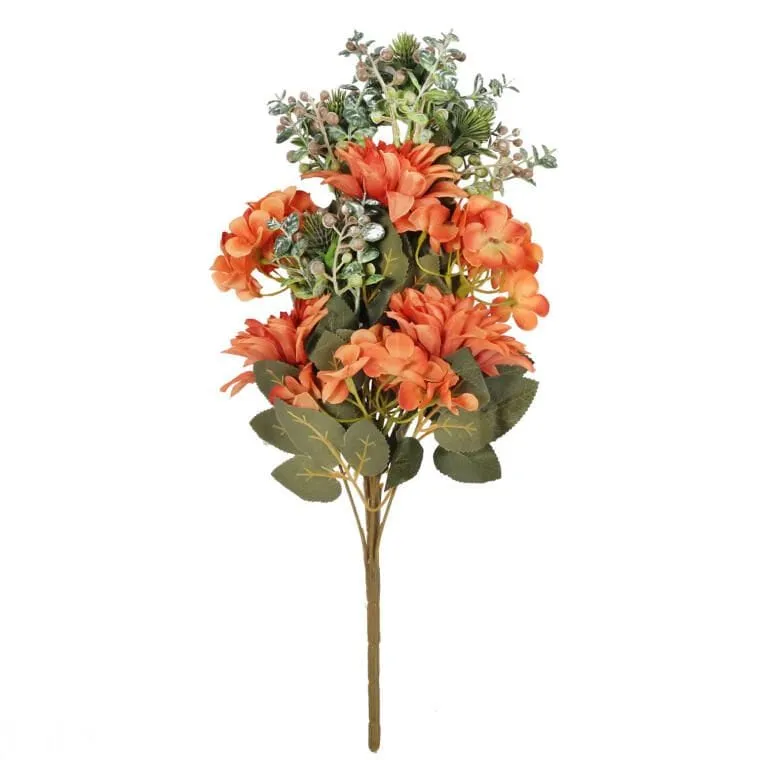 Bukiet Płaski Z Hortensją 48 cm - POMARAŃCZOWY