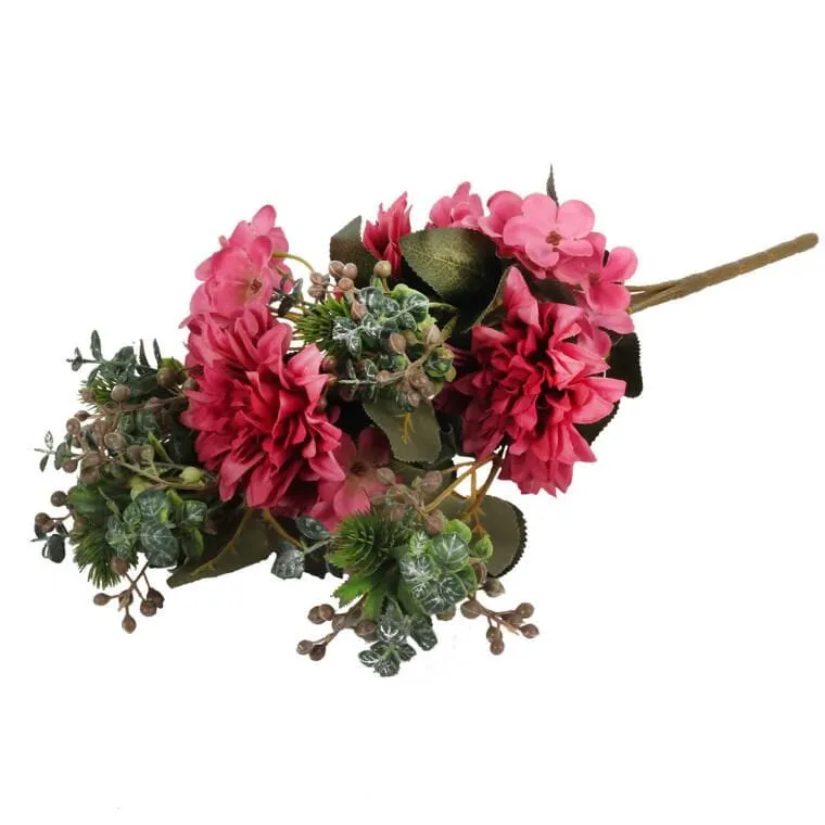 Bukiet Płaski Z Hortensją 48 cm - RÓŻOWY