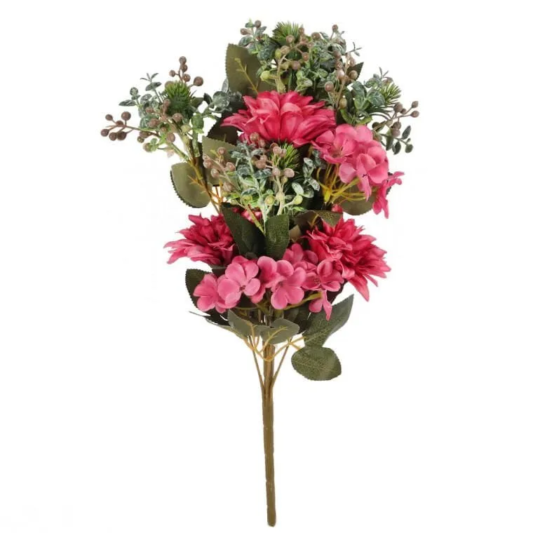 Bukiet Płaski Z Hortensją 48 cm - RÓŻOWY