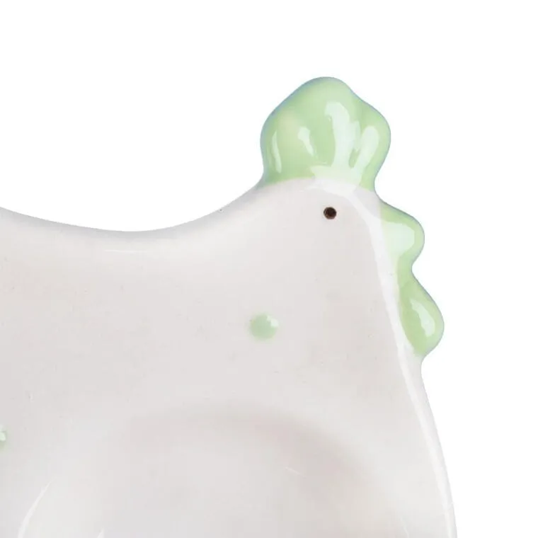 Ceramiczny Talerzyk-Podstawka Na Sól I Pieprz Kura Wielkanocna W Zielone Kropki