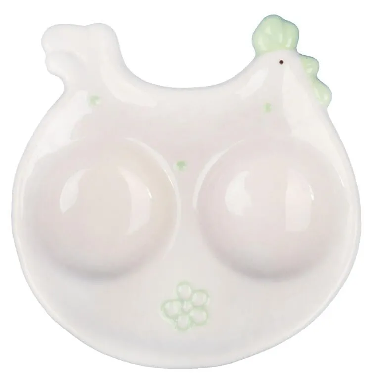 Ceramiczny Talerzyk-Podstawka Na Sól I Pieprz Kura Wielkanocna W Zielone Kropki