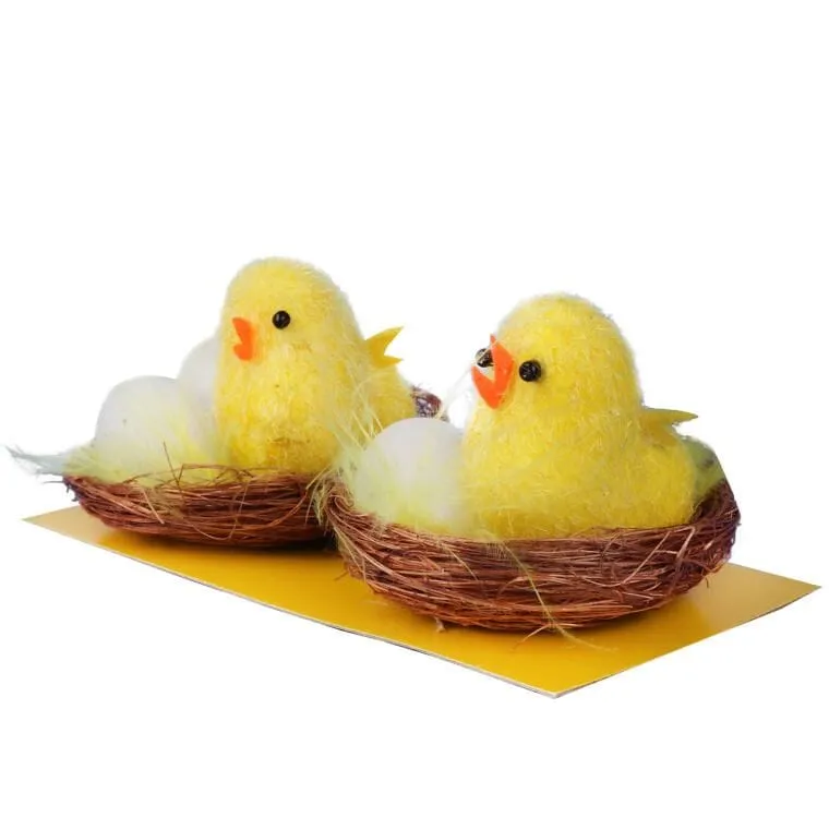 Zestaw Figurki Dekoracyjne Kurczaki W Gniazdach 2 Sztuki, 5 cm - Żółte