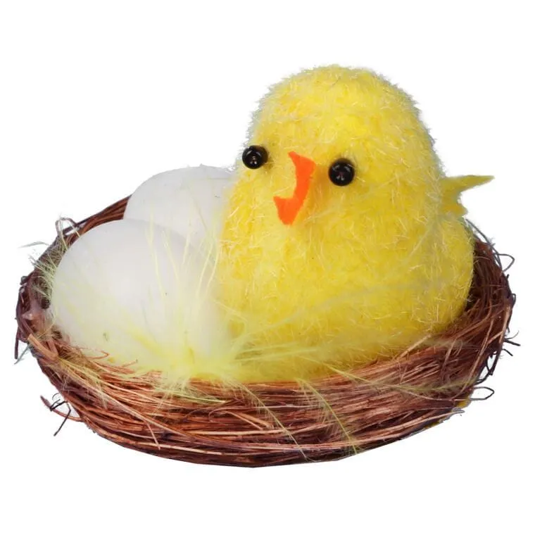 Zestaw Figurki Dekoracyjne Kurczaki W Gniazdach 2 Sztuki, 5 cm - Żółte