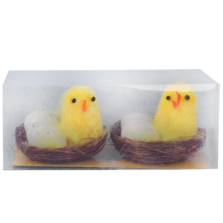 Zestaw Figurki Dekoracyjne Kurczaki W Gniazdach 2 Sztuki, 5 cm - Żółte