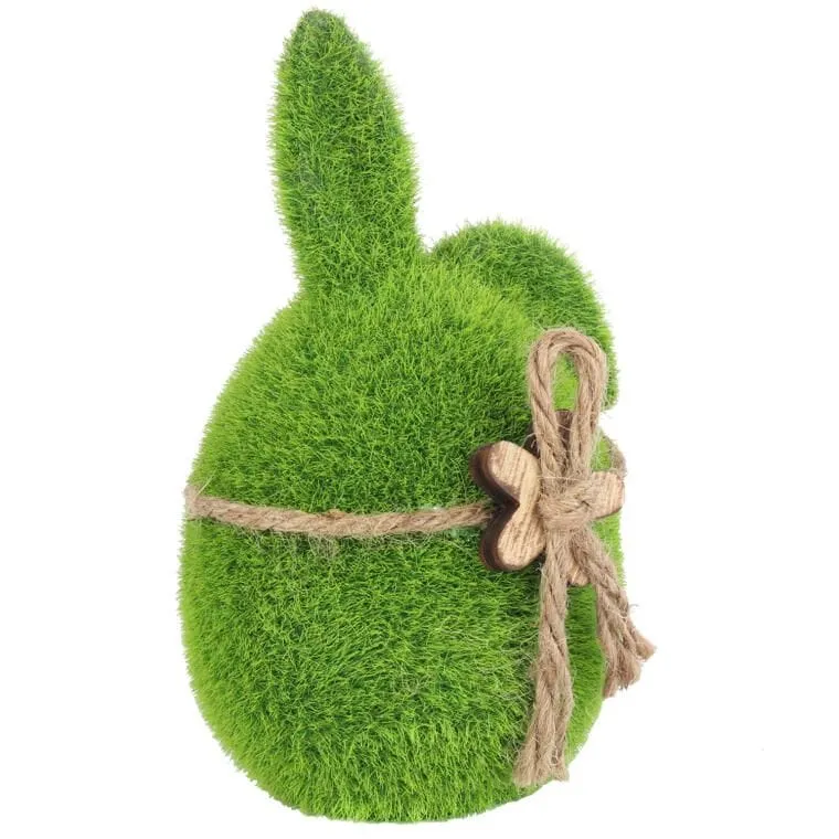 Zając Flokowany Z Drewnianym Kwiatkiem 15 cm - Zielony