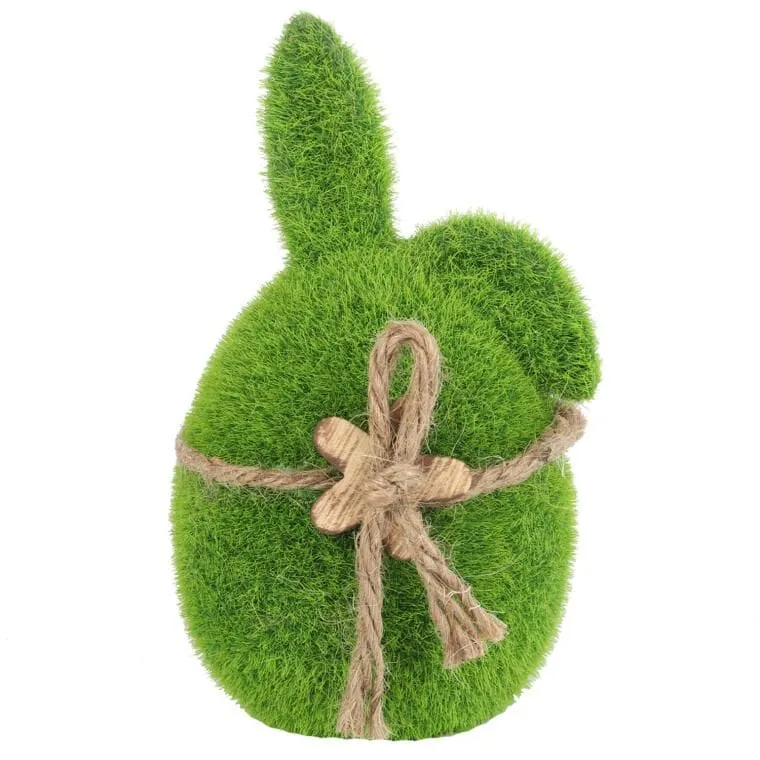 Zając Flokowany Z Drewnianym Kwiatkiem 15 cm - Zielony