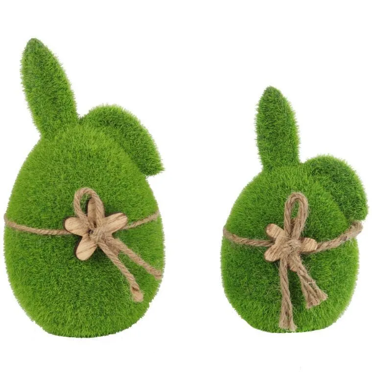 Zając Flokowany Z Drewnianym Kwiatkiem 15 cm - Zielony