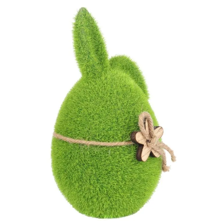 Zając Flokowany Z Drewnianym Kwiatkiem 18 cm - Zielony