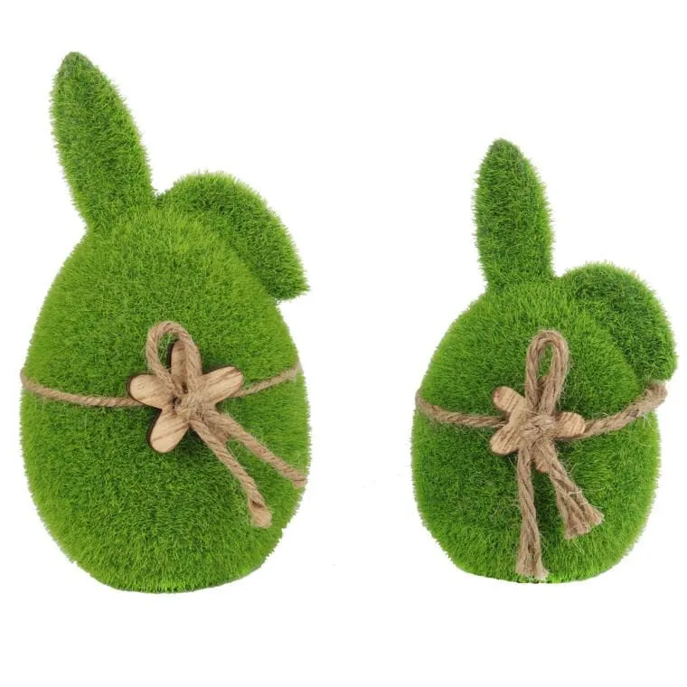 Zając Flokowany Z Drewnianym Kwiatkiem 18 cm - Zielony