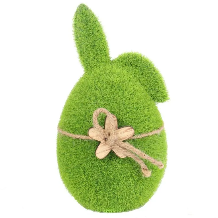 Zając Flokowany Z Drewnianym Kwiatkiem 18 cm - Zielony