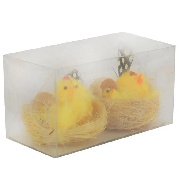 Zestaw Figurki Dekoracyjne Kurki W Gniazdach 2 Sztuki, 6 cm - Żółte