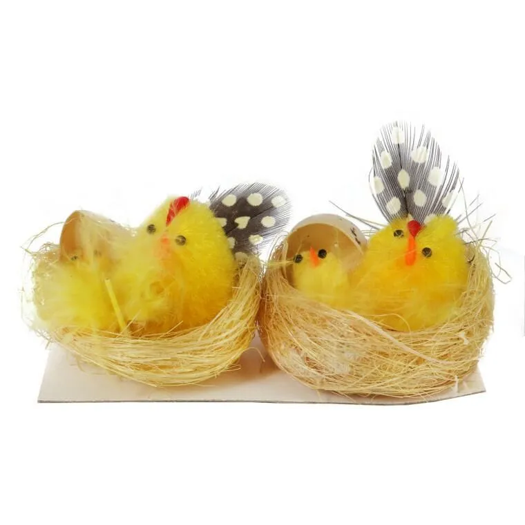Zestaw Figurki Dekoracyjne Kurki W Gniazdach 2 Sztuki, 6 cm - Żółte