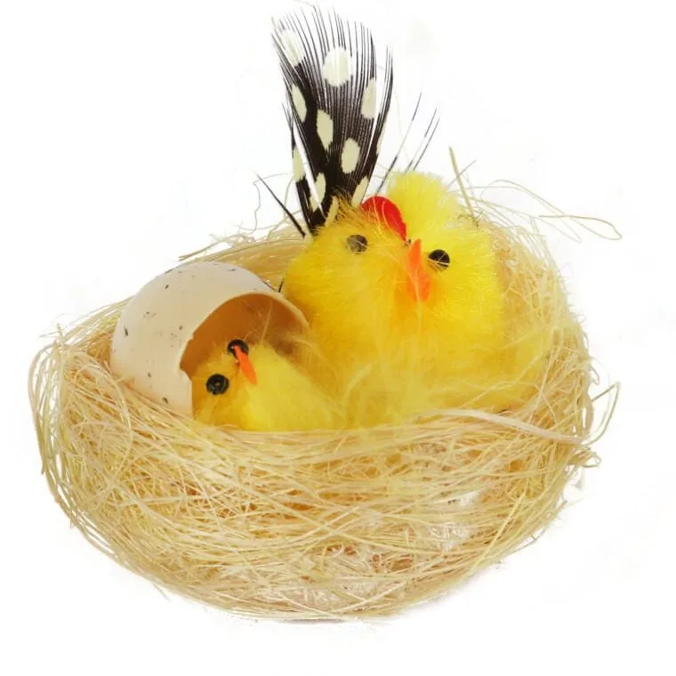 Zestaw Figurki Dekoracyjne Kurki W Gniazdach 2 Sztuki, 6 cm - Żółte