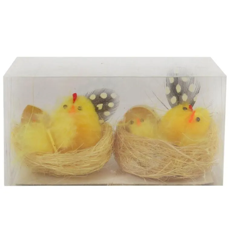 Zestaw Figurki Dekoracyjne Kurki W Gniazdach 2 Sztuki, 6 cm - Żółte
