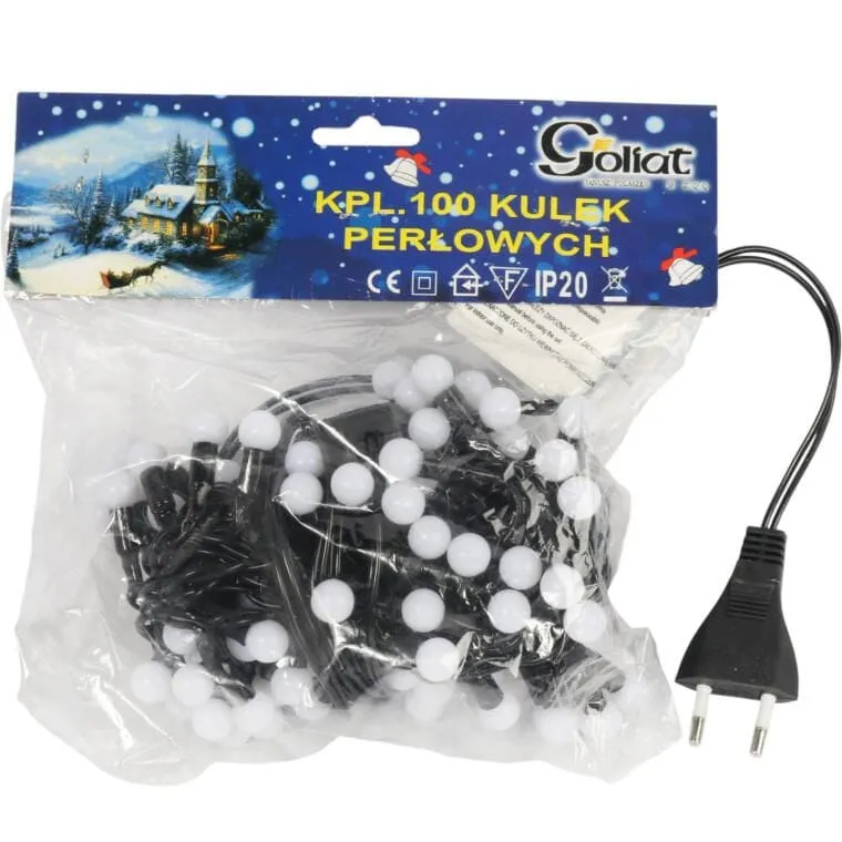 Lampki Choinkowe Na Sznurze 100 LED PEREŁKI NIEBIESKIE