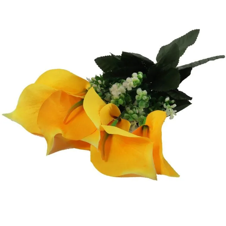 Bukiet 7 CALLI Z Bukszpanem 37 cm - ŻÓŁTY