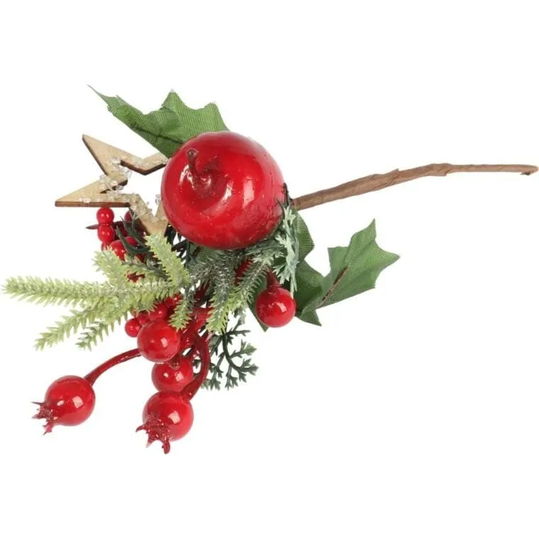 PIK Z JARZĘBINĄ I JABŁKIEM GAŁĄZKA 22 cm - Czerwona