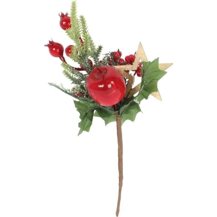 PIK Z JARZĘBINĄ I JABŁKIEM GAŁĄZKA 22 cm - Czerwona