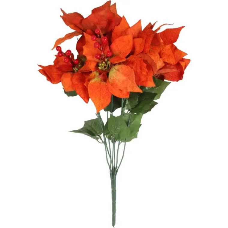 Bukiet 7 Eleganckich Welurowych Poinsecji 55 cm Kolor - Pomarańczowy