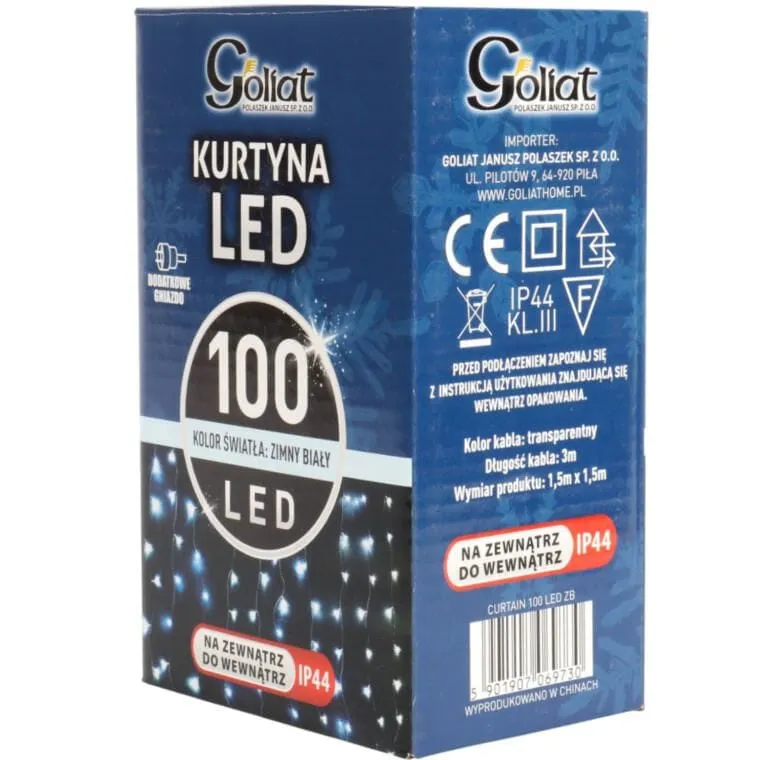 Kurtyna 100 LED Zasłona Świetlna Lampki Święta Lampka Świąteczna 1.5 X1.5 m