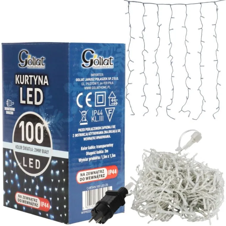 Kurtyna 100 LED Zasłona Świetlna Lampki Święta Lampka Świąteczna 1.5 X1.5 m