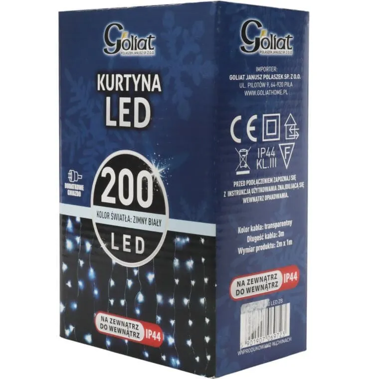 Kurtyna 200 LED Zasłona Świetlna Lampki Święta Lampka Świąteczna 2 x 1 m