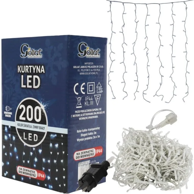 Kurtyna 200 LED Zasłona Świetlna Lampki Święta Lampka Świąteczna 2 x 1 m