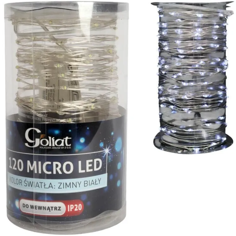 Lampki Choinkowe 120 LED IP20 Zimny Na Baterie - Biały