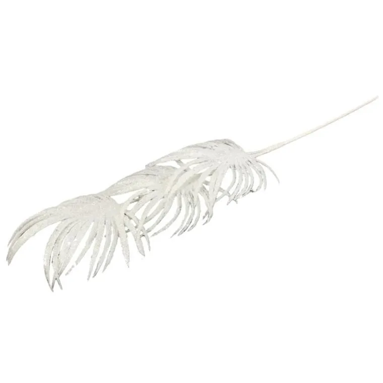 Gałązka Brokatowa - 3 Liście Palmy 66 cm Biała