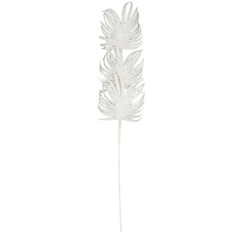 Gałązka Brokatowa - 3 Liście Palmy 66 cm Biała