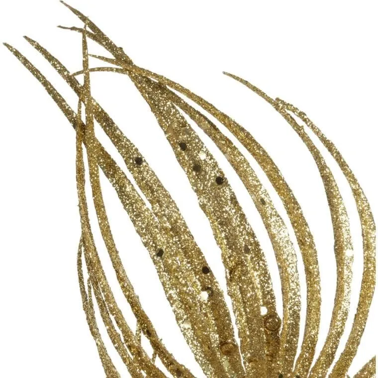 Gałązka Brokatowa - 3 Liście Palmy 66 cm Złota