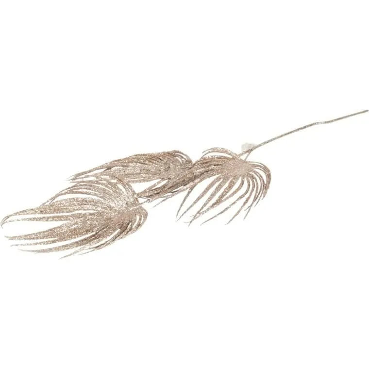 Gałązka Brokatowa - 3 Liście Palmy 66 cm Szampan