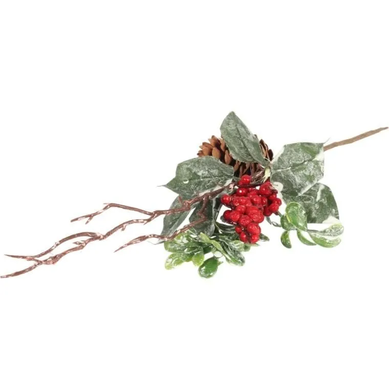 PIK GAŁĄZKA Ozdobna Z Jarzębiną, Szyszką I Bluszczem 30 cm - Czerwona