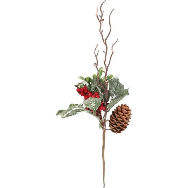 PIK GAŁĄZKA Ozdobna Z Jarzębiną, Szyszką I Bluszczem 30 cm - Czerwona