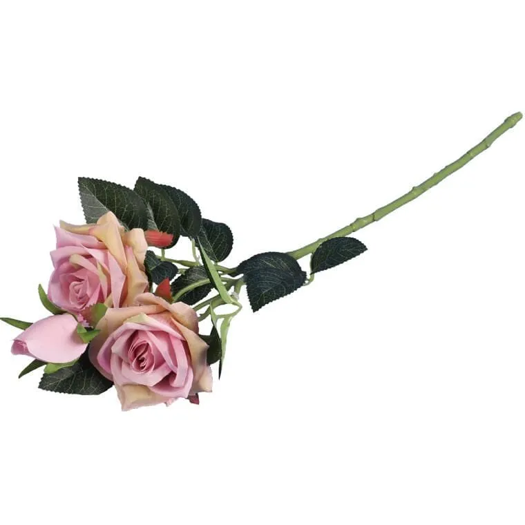 Gałązka Z 3 Różami 56 cm - Różowa
