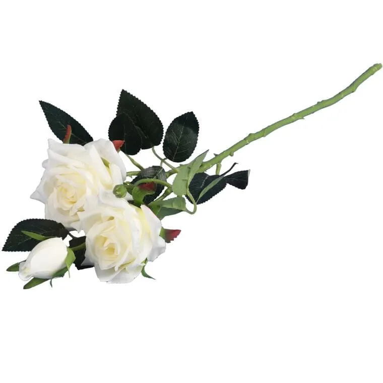 Gałązka Z 3 Różami 56 cm - Biała