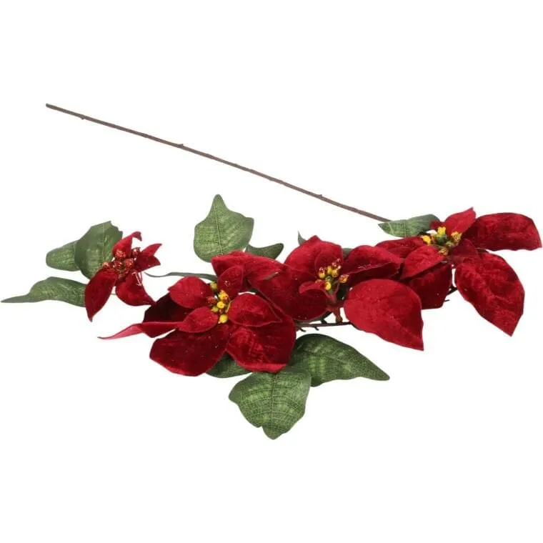 Gałązka Eleganckiej Welurowej Poinsecji 72 cm Kolor - Bordowy